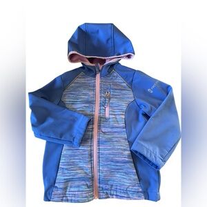 Free Country Blue Softshell Jacket Hooded Fleece Lined Outdoor Girls M 5/6